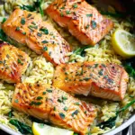 One Skillet Salmon with Lemon Orzo