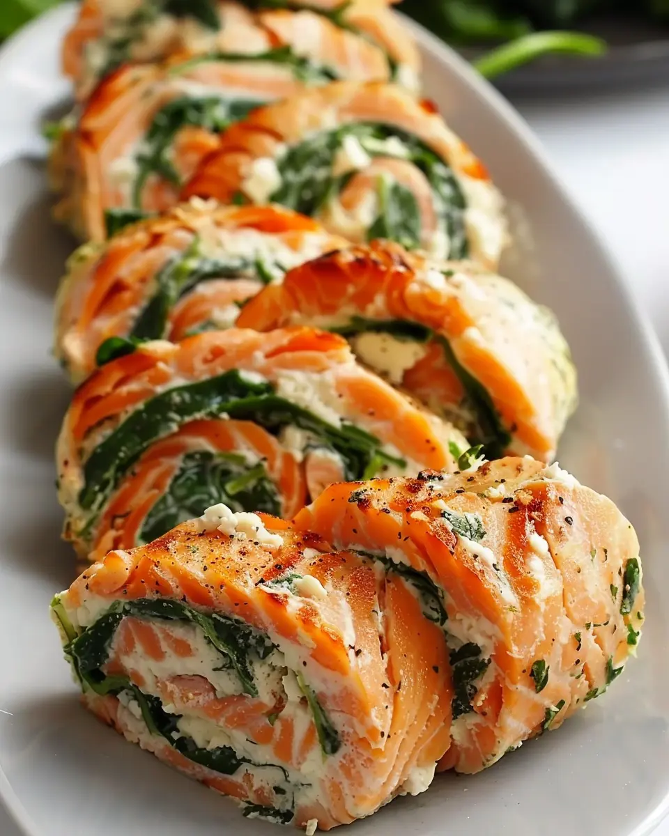 Spinach Feta Stuffed Salmon Pinwheels: Easy and Flavorful Delight