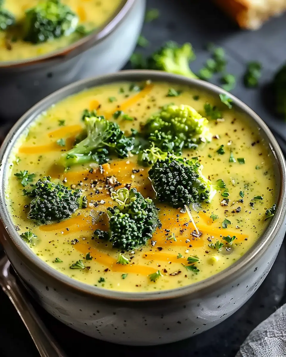 High Protein Broccoli Cheddar Soup with Turkey Bacon Twist