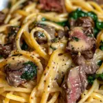 Creamy Cowboy Butter Linguine with Steak Bites & Spinach Recipe