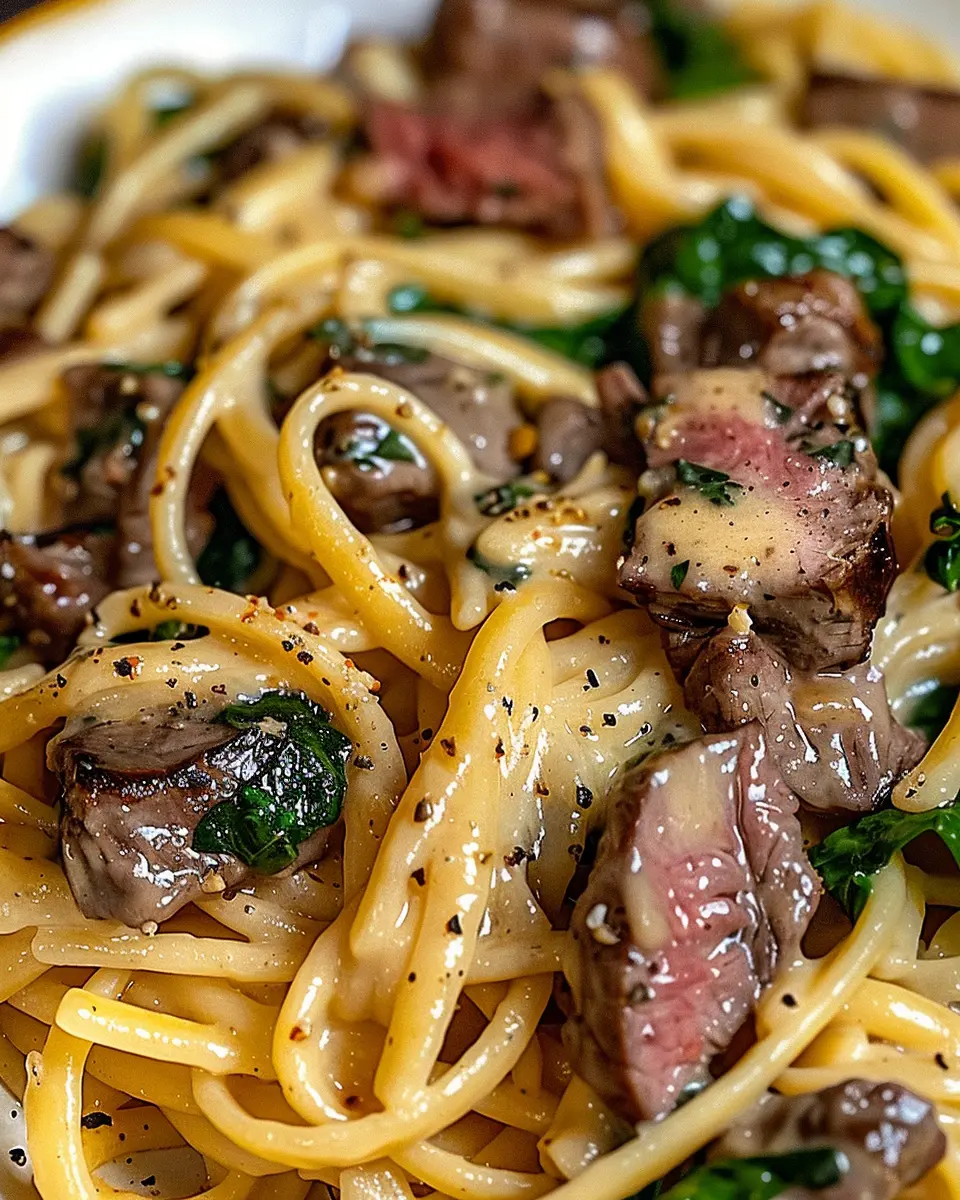Creamy Cowboy Butter Linguine: Indulgent Steak Bites &amp; Spinach Delight